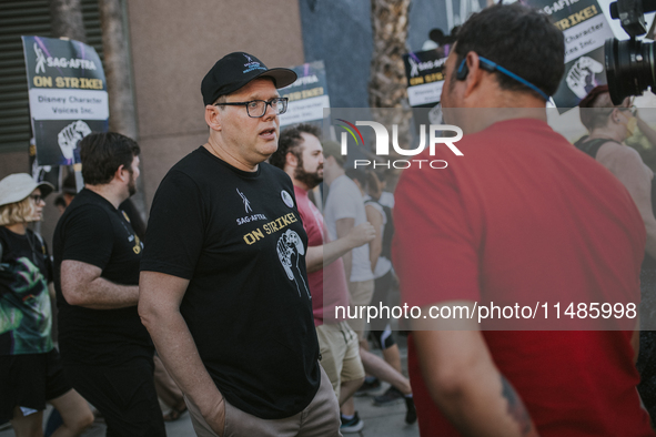 SAG-AFTRA is highlighting actors who voice Disney characters during a video game picket in Burbank, California, on August 15, 2024. 