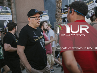 SAG-AFTRA is highlighting actors who voice Disney characters during a video game picket in Burbank, California, on August 15, 2024. (