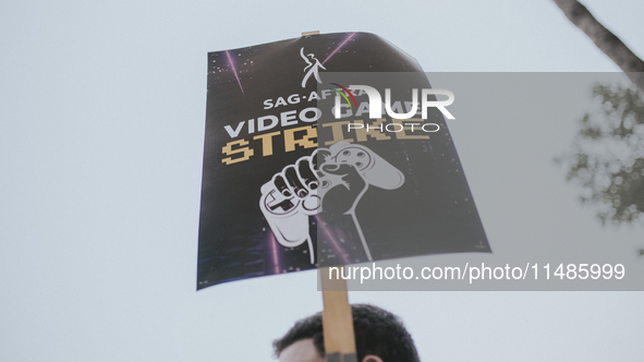 SAG-AFTRA is highlighting actors who voice Disney characters during a video game picket in Burbank, California, on August 15, 2024. 