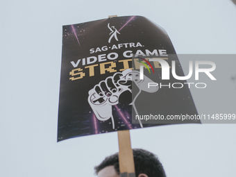 SAG-AFTRA is highlighting actors who voice Disney characters during a video game picket in Burbank, California, on August 15, 2024. (