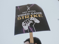 SAG-AFTRA is highlighting actors who voice Disney characters during a video game picket in Burbank, California, on August 15, 2024. (