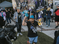 SAG-AFTRA is highlighting actors who voice Disney characters during a video game picket in Burbank, California, on August 15, 2024. (