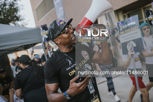 SAG-AFTRA is highlighting actors who voice Disney characters during a video game picket in Burbank, California, on August 15, 2024. 