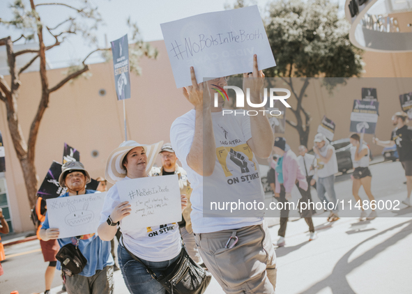 SAG-AFTRA is highlighting actors who voice Disney characters during a video game picket in Burbank, California, on August 15, 2024. 