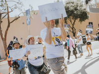 SAG-AFTRA is highlighting actors who voice Disney characters during a video game picket in Burbank, California, on August 15, 2024. (