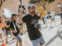 SAG-AFTRA is highlighting actors who voice Disney characters during a video game picket in Burbank, California, on August 15, 2024. (