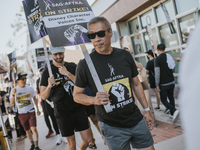 SAG-AFTRA is highlighting actors who voice Disney characters during a video game picket in Burbank, California, on August 15, 2024. (