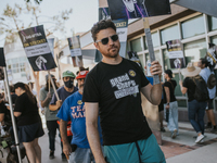 SAG-AFTRA is highlighting actors who voice Disney characters during a video game picket in Burbank, California, on August 15, 2024. (