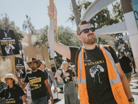 SAG-AFTRA is highlighting actors who voice Disney characters during a video game picket in Burbank, California, on August 15, 2024. (