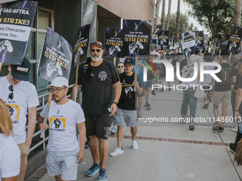 SAG-AFTRA is highlighting actors who voice Disney characters during a video game picket in Burbank, California, on August 15, 2024. (