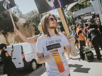 SAG-AFTRA is highlighting actors who voice Disney characters during a video game picket in Burbank, California, on August 15, 2024. (