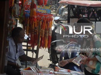 Shoppers are selling Rakhi bracelets in a shop ahead of the Raksha Bandhan festival in Siliguri, India, on August 17, 2024. The Raksha Bandh...