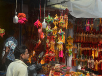 Shoppers are selling Rakhi bracelets in a shop ahead of the Raksha Bandhan festival in Siliguri, India, on August 17, 2024. The Raksha Bandh...