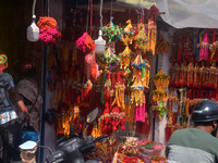 Shoppers are selling Rakhi bracelets in a shop ahead of the Raksha Bandhan festival in Siliguri, India, on August 17, 2024. The Raksha Bandh...