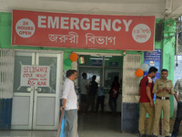 The main entrance of the busiest Siliguri District hospital in Siliguri, India, on August 17, 2024, as other medical staff around India are...