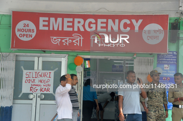 The main entrance of the busiest Siliguri District hospital in Siliguri, India, on August 17, 2024, as other medical staff around India are...