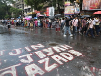 Medical professionals are holding placards and shouting slogans during a nationwide strike by doctors in a protest march against the recent...