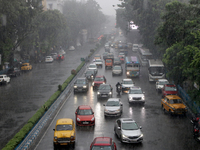 Vesicles are slowly moving following heavy monsoon rains in Kolkata, West Bengal, India, on August 17, 2024. (