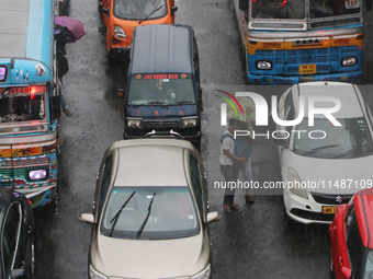 A view is showing a traffic jam following heavy monsoon rains in Kolkata, West Bengal, India, on August 17, 2024. (