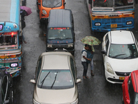 A view is showing a traffic jam following heavy monsoon rains in Kolkata, West Bengal, India, on August 17, 2024. (