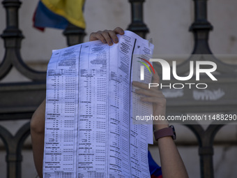 A person is holding the voting report ''Actas'' during a rally in Lisbon, Portugal, on August 17, 2024, at Commerce Square. Opponents to the...