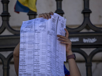 A person is holding the voting report ''Actas'' during a rally in Lisbon, Portugal, on August 17, 2024, at Commerce Square. Opponents to the...