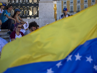 Members of the Venezuelan community are protesting the recent election results in Venezuela during a rally at Commerce Square in Lisbon, Por...