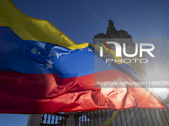 Members of the Venezuelan community are protesting the recent election results in Venezuela during a rally at Commerce Square in Lisbon, Por...