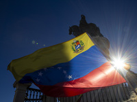 Members of the Venezuelan community are protesting the recent election results in Venezuela during a rally at Commerce Square in Lisbon, Por...