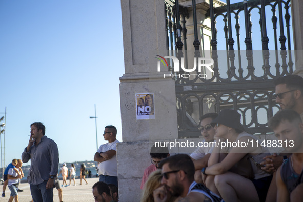 Members of the Venezuelan community are protesting the recent election results in Venezuela during a rally at Commerce Square in Lisbon, Por...