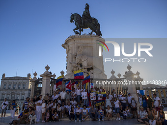 Members of the Venezuelan community are protesting the recent election results in Venezuela during a rally at Commerce Square in Lisbon, Por...