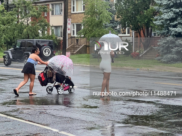 Severe thunderstorms are hitting Toronto, Ontario, Canada, on August 17, 2024. Environment and Climate Change Canada (ECCC) is issuing a rai...