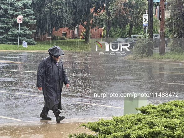 Severe thunderstorms are hitting Toronto, Ontario, Canada, on August 17, 2024. Environment and Climate Change Canada (ECCC) is issuing a rai...