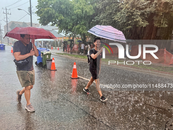 Severe thunderstorms are hitting Toronto, Ontario, Canada, on August 17, 2024. Environment and Climate Change Canada (ECCC) is issuing a rai...