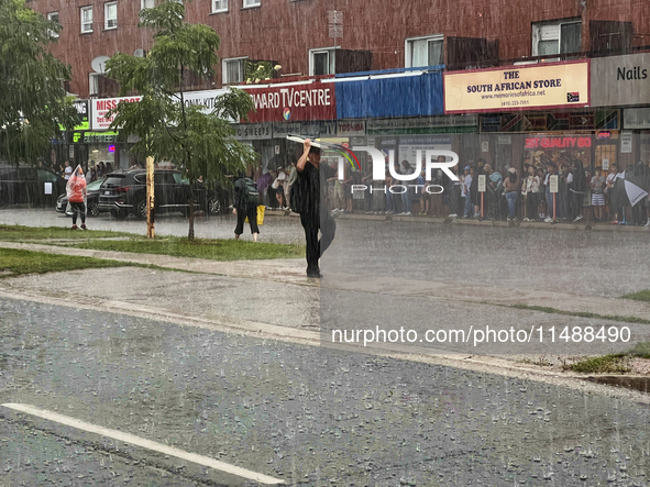 Severe thunderstorms are hitting Toronto, Ontario, Canada, on August 17, 2024. Environment and Climate Change Canada (ECCC) is issuing a rai...