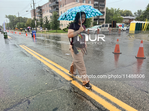 Severe thunderstorms are hitting Toronto, Ontario, Canada, on August 17, 2024. Environment and Climate Change Canada (ECCC) is issuing a rai...