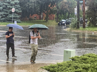 Severe thunderstorms are hitting Toronto, Ontario, Canada, on August 17, 2024. Environment and Climate Change Canada (ECCC) is issuing a rai...