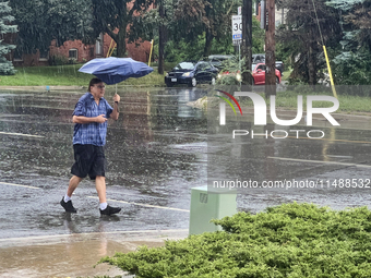 Severe thunderstorms are hitting Toronto, Ontario, Canada, on August 17, 2024. Environment and Climate Change Canada (ECCC) is issuing a rai...