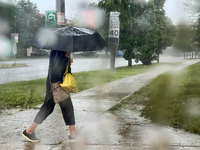 Severe thunderstorms are hitting Toronto, Ontario, Canada, on August 17, 2024. Environment and Climate Change Canada (ECCC) is issuing a rai...