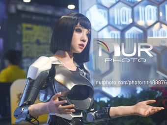 An intelligent bionic ''beauty'' robot is performing and interacting with citizens to answer questions at a shopping mall in Hangzhou, China...