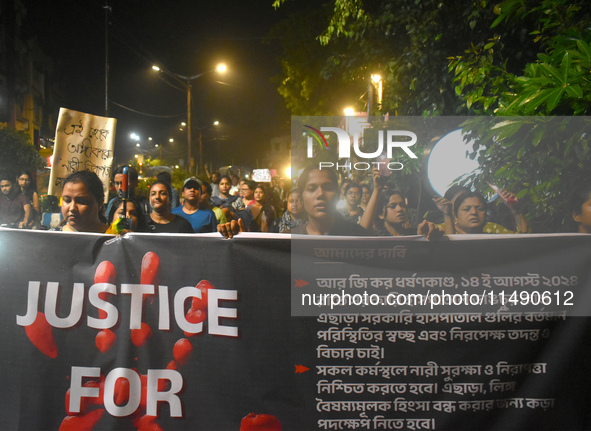 Women are protesting over the sexual assault and murder of a postgraduate woman doctor in Kolkata, India, on August 18, 2024. 