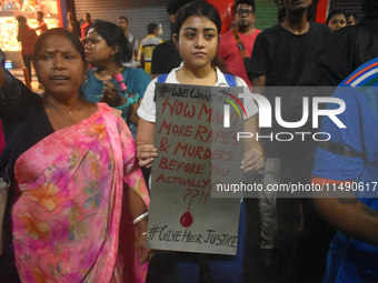 People are protesting over the sexual assault and murder of a postgraduate woman doctor in Kolkata, India, on August 18, 2024. (