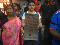 People are protesting over the sexual assault and murder of a postgraduate woman doctor in Kolkata, India, on August 18, 2024. (