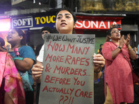 Women are protesting over the sexual assault and murder of a postgraduate woman doctor in Kolkata, India, on August 18, 2024. (