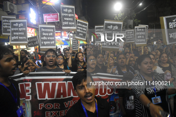 People are protesting over the sexual assault and murder of a postgraduate woman doctor in Kolkata, India, on August 18, 2024. 