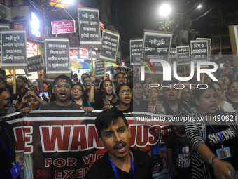 People are protesting over the sexual assault and murder of a postgraduate woman doctor in Kolkata, India, on August 18, 2024. (