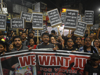 People are protesting over the sexual assault and murder of a postgraduate woman doctor in Kolkata, India, on August 18, 2024. (