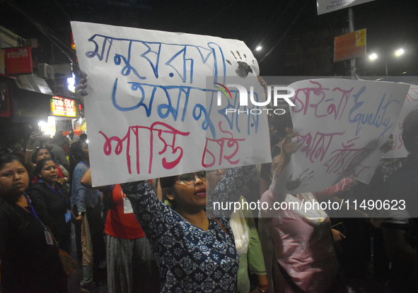 Women are protesting over the sexual assault and murder of a postgraduate woman doctor in Kolkata, India, on August 18, 2024. 