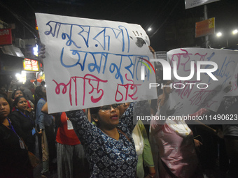 Women are protesting over the sexual assault and murder of a postgraduate woman doctor in Kolkata, India, on August 18, 2024. (