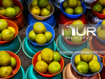 Lemons are being sold at the Chalai market in Thiruvananthapuram (Trivandrum), Kerala, India, on April 13, 2024. The Chalai Market (Chalai b...